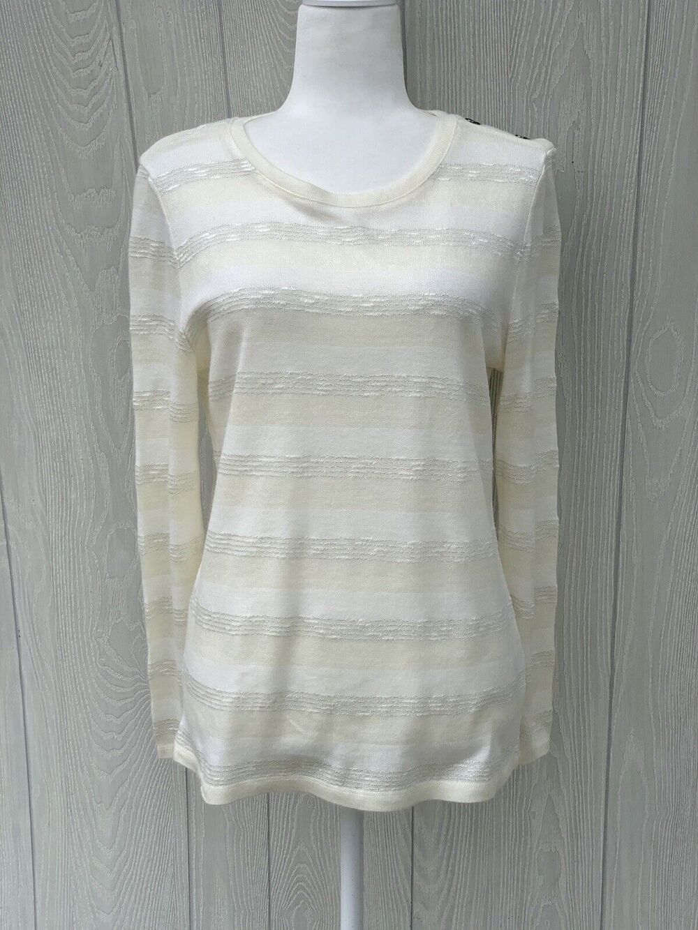 Jones New York Signature Cream Ivory White Stripe Sweater Medium